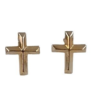14K Yellow Gold Cross Post Stud Earrings K914